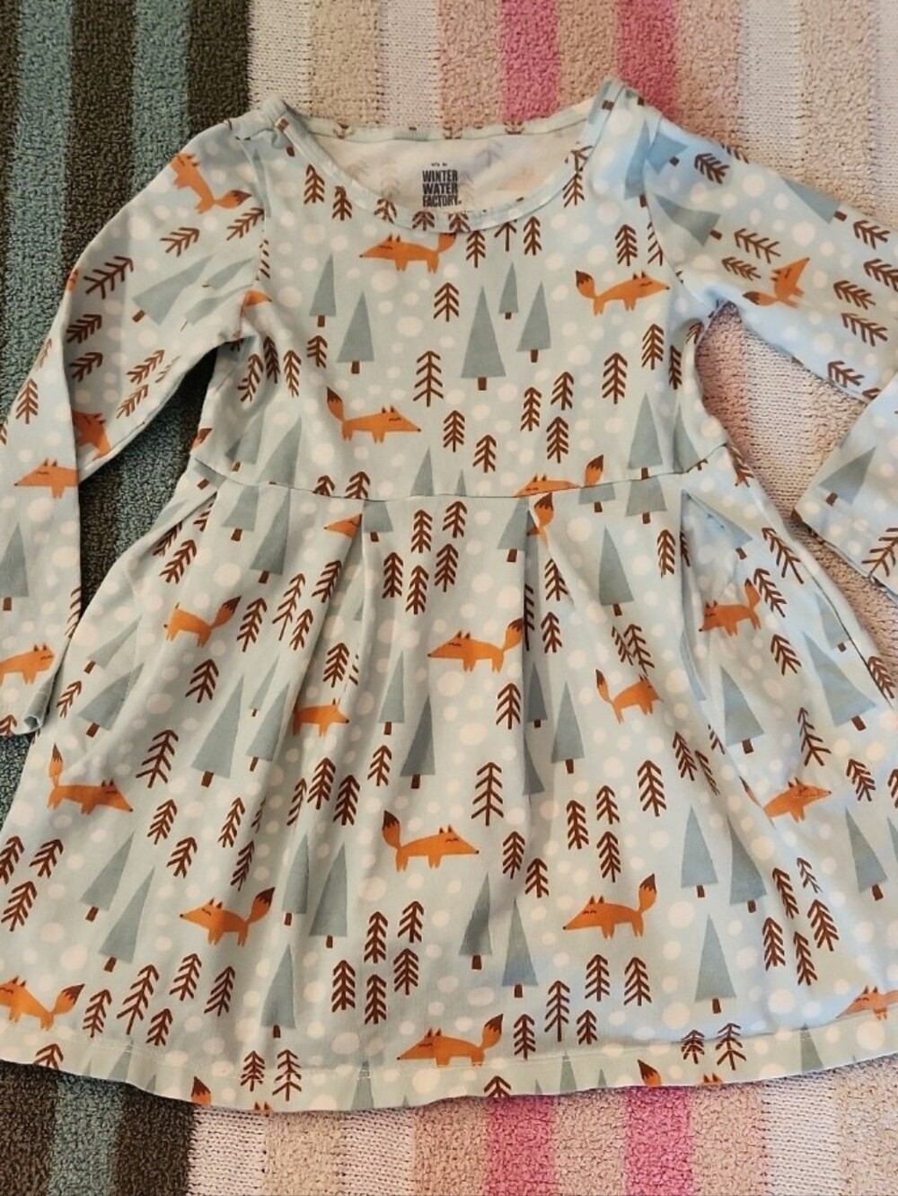 Winter Water Factory 3t Light Blue Fox Print Long Sleeve Casual Dress